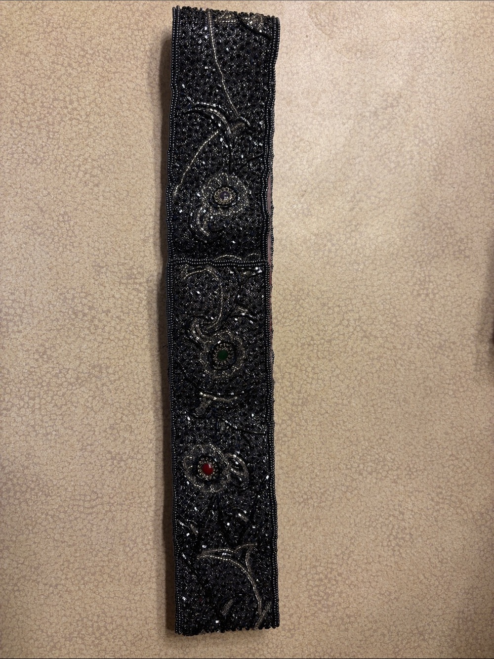 Vintage Charcoal Beaded Decorative Waist Belt with Multicolor Accent Gems